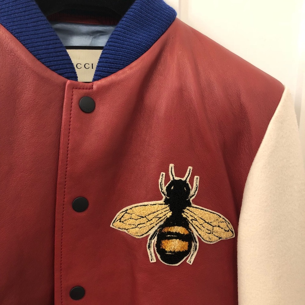 Gucci leather and wool varsity bomber